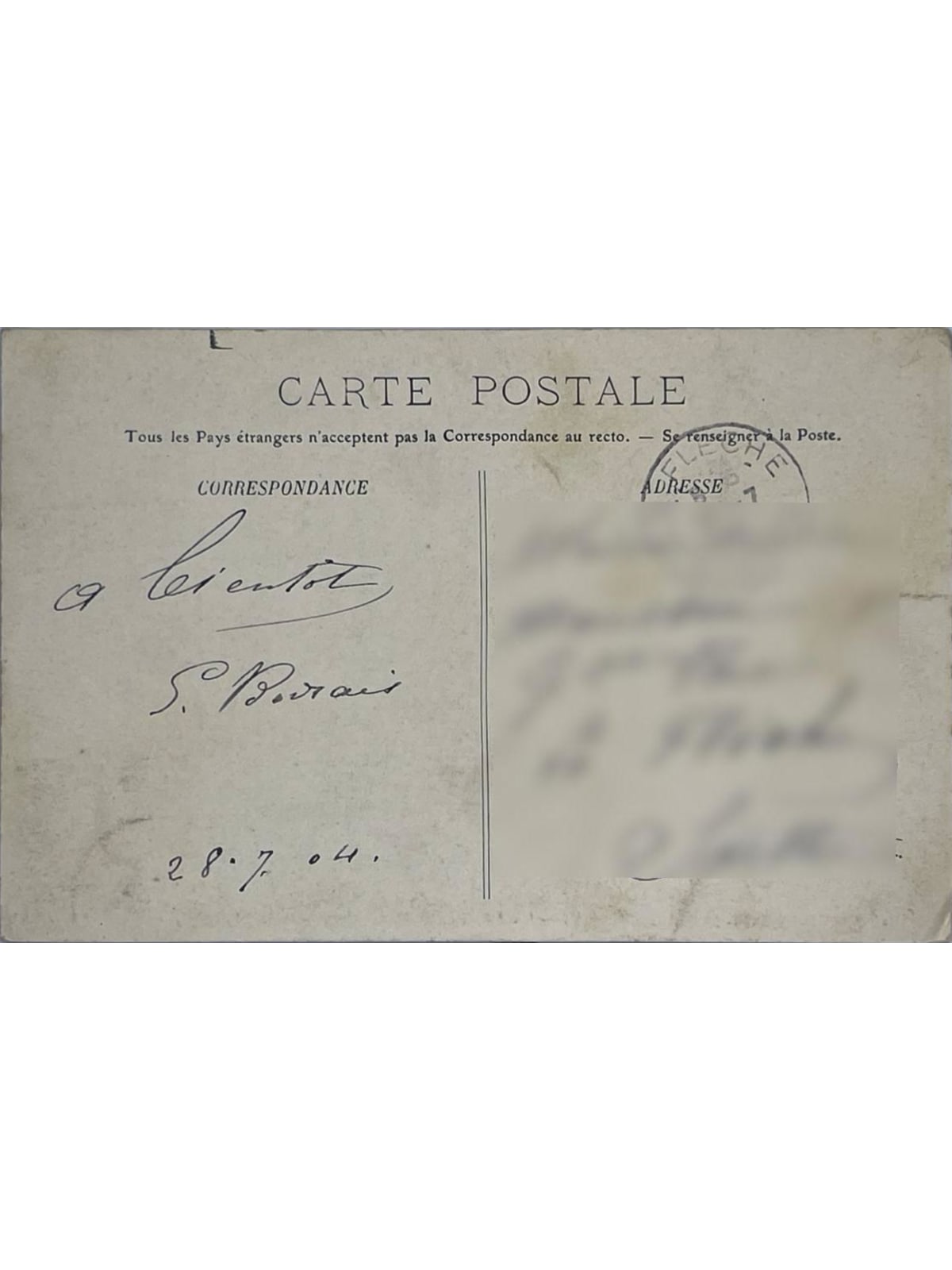Verso de la carte postale