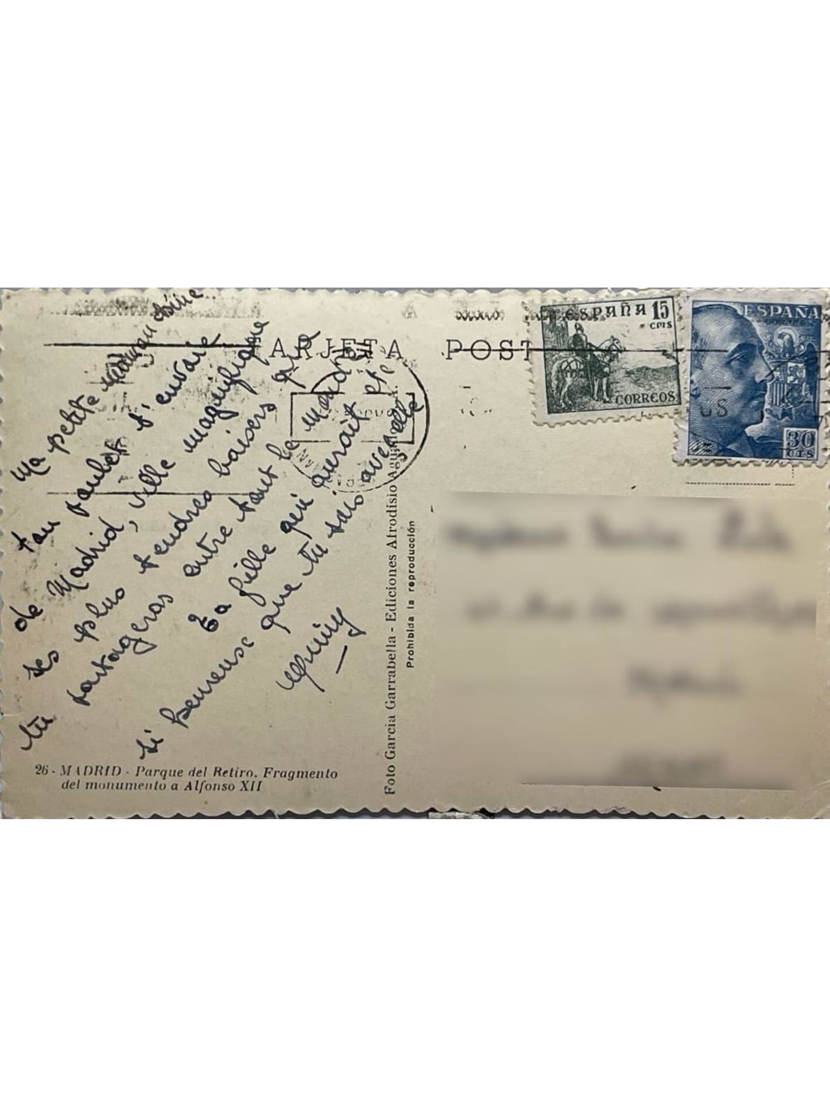 Verso de la carte postale