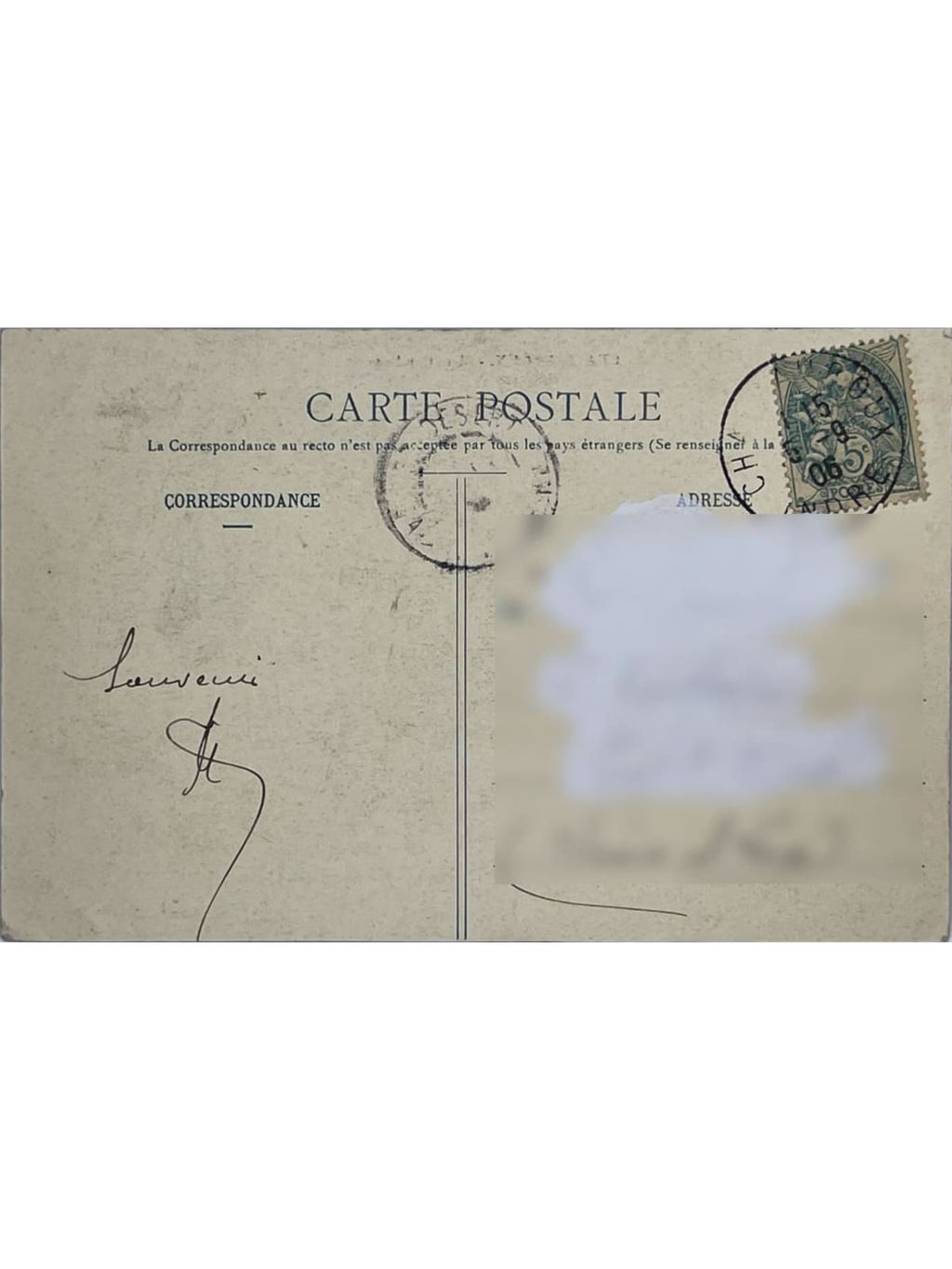 Verso de la carte postale