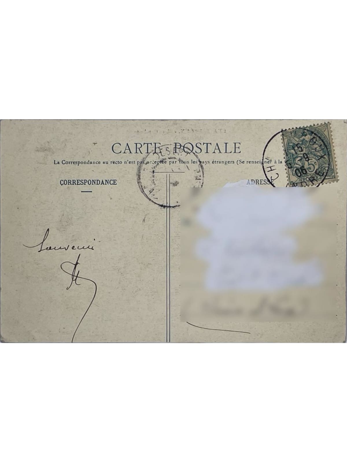Verso de la carte postale