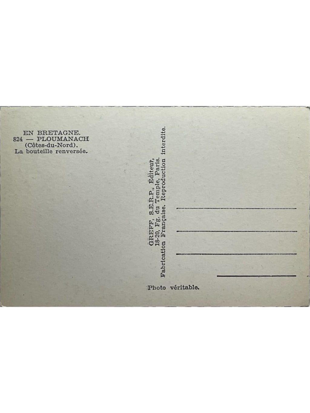 Verso de la carte postale