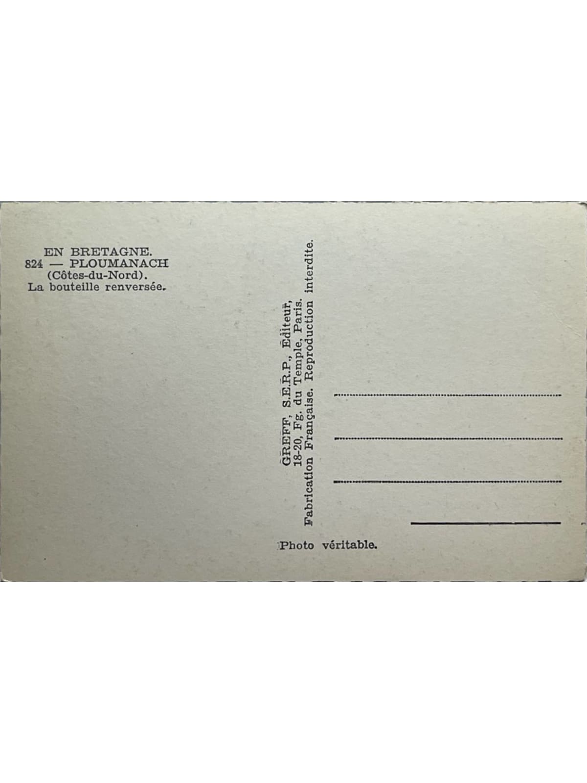 Verso de la carte postale