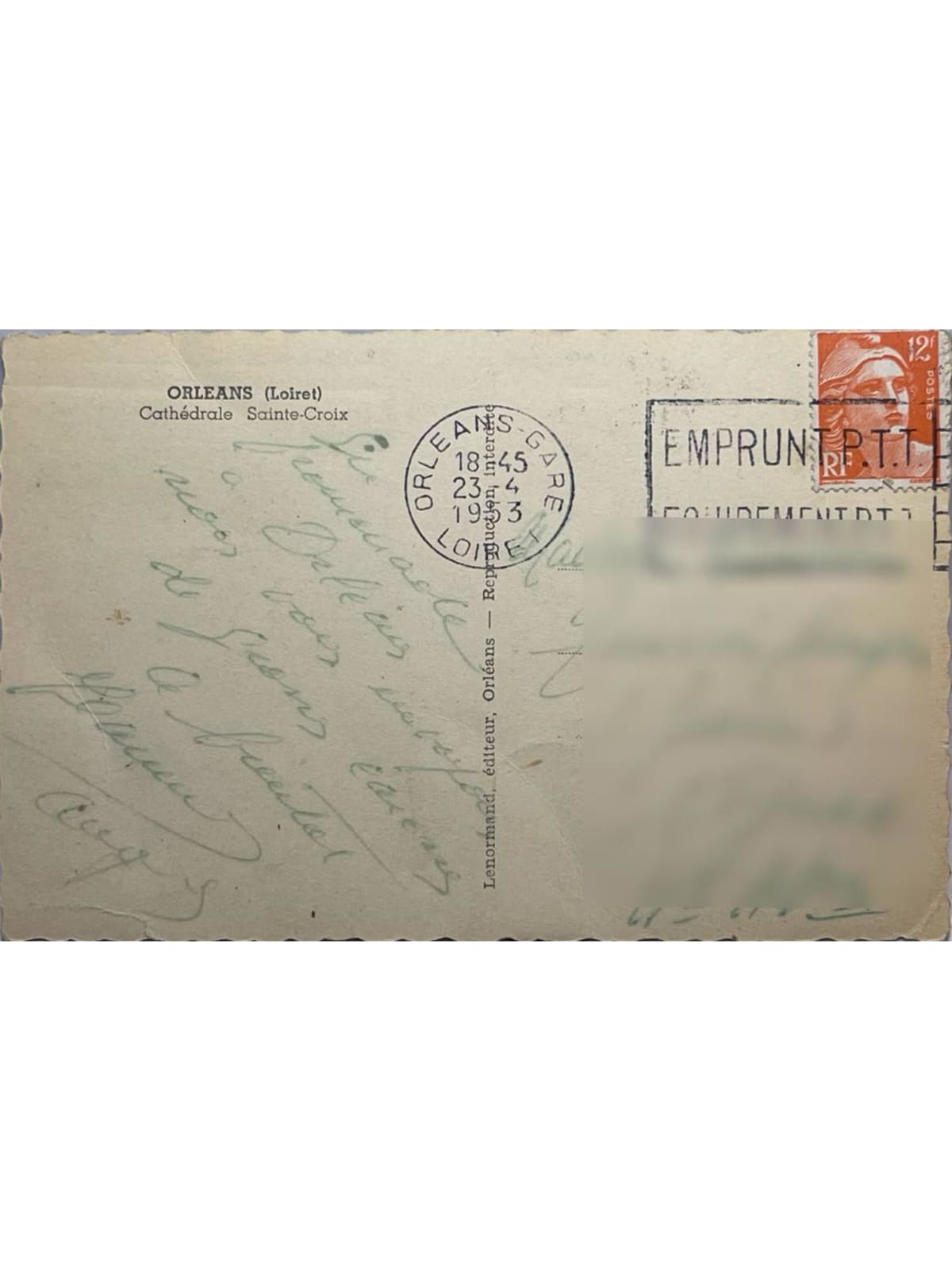 Verso de la carte postale