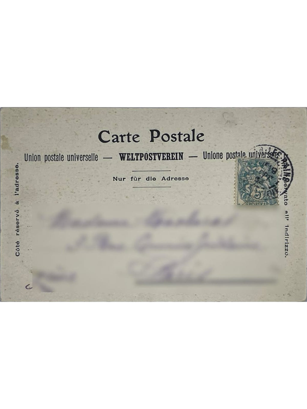 Verso de la carte postale