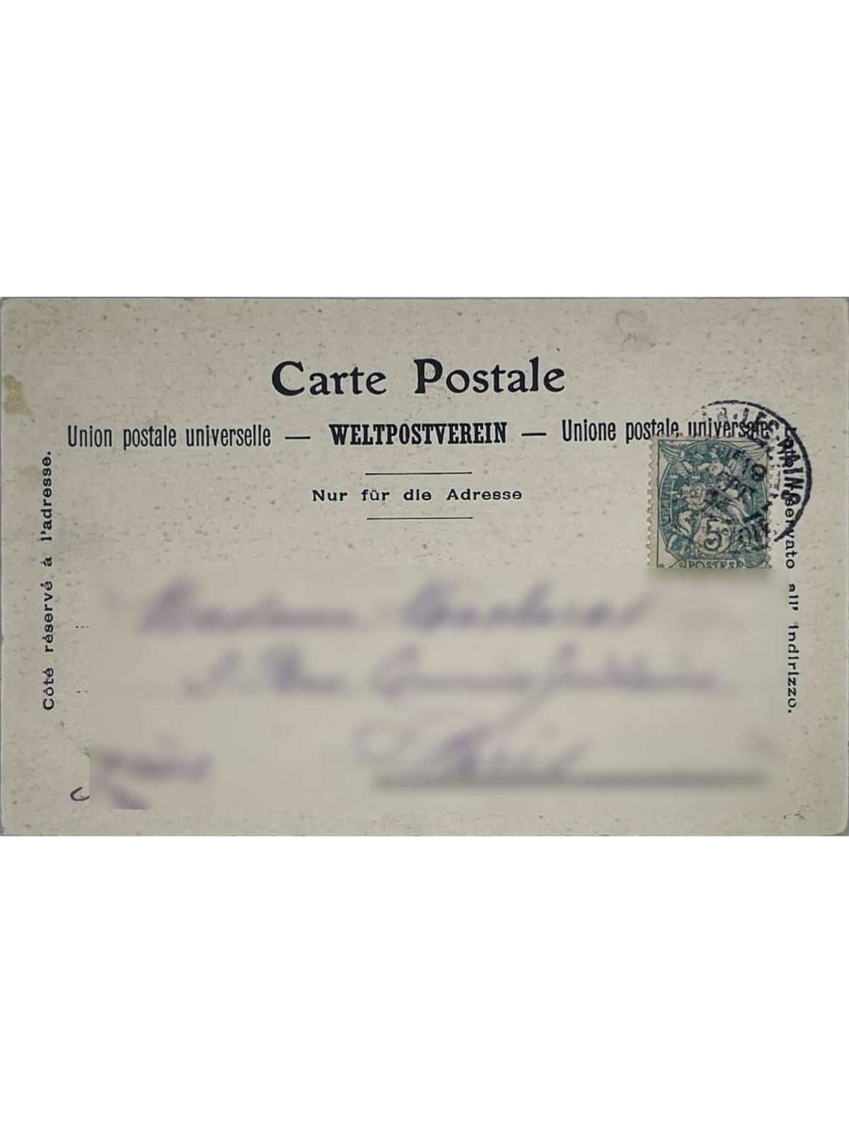 Verso de la carte postale