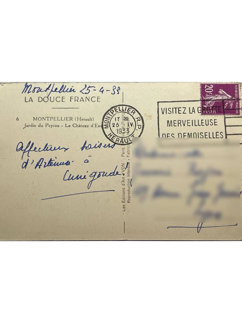 Verso de la carte postale