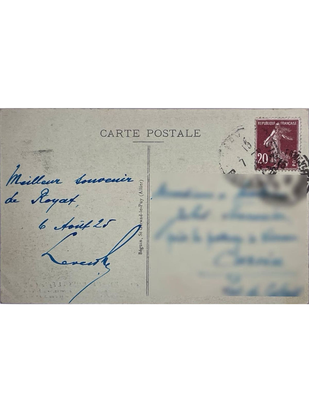 Verso de la carte postale