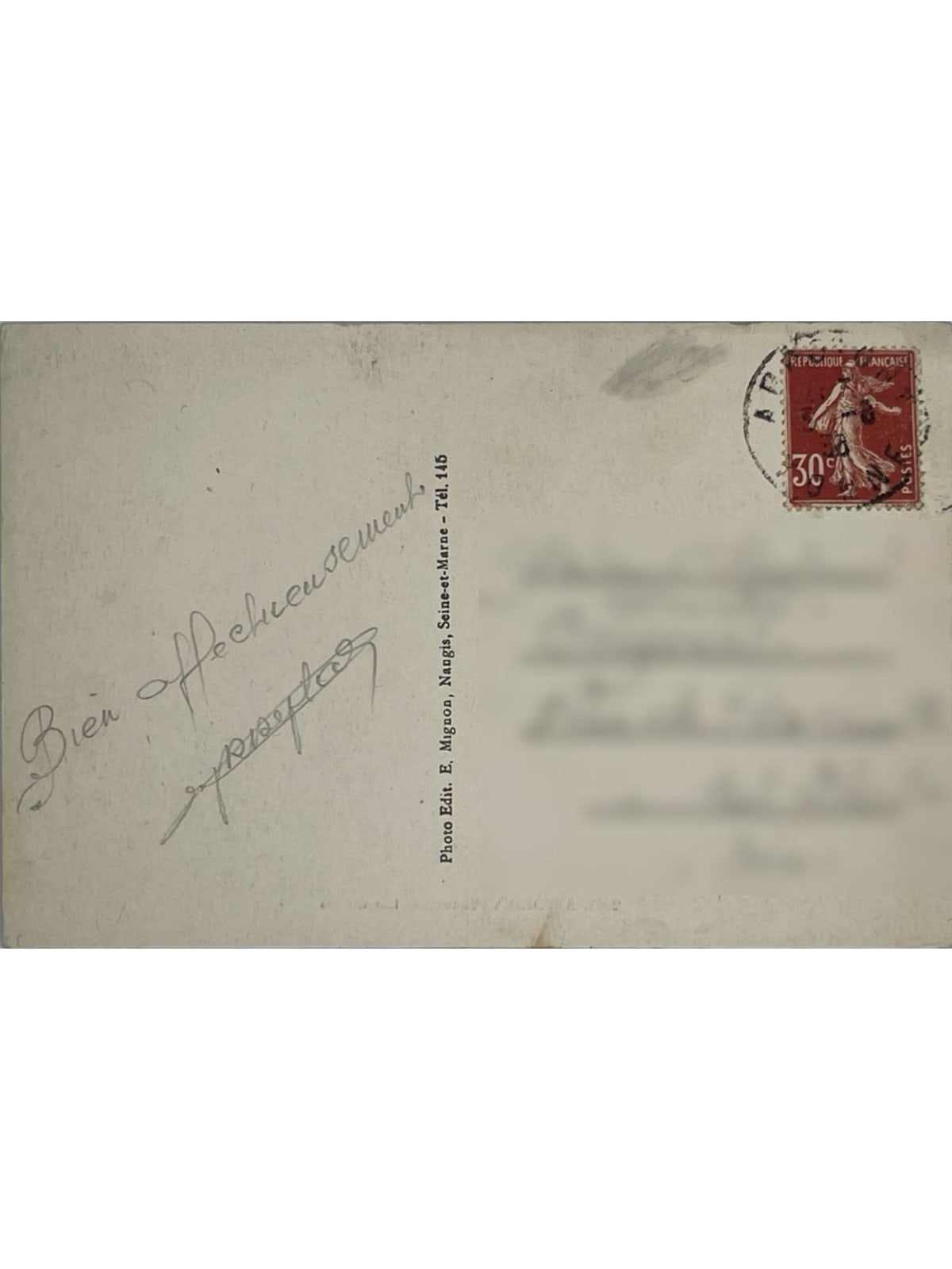 Verso de la carte postale