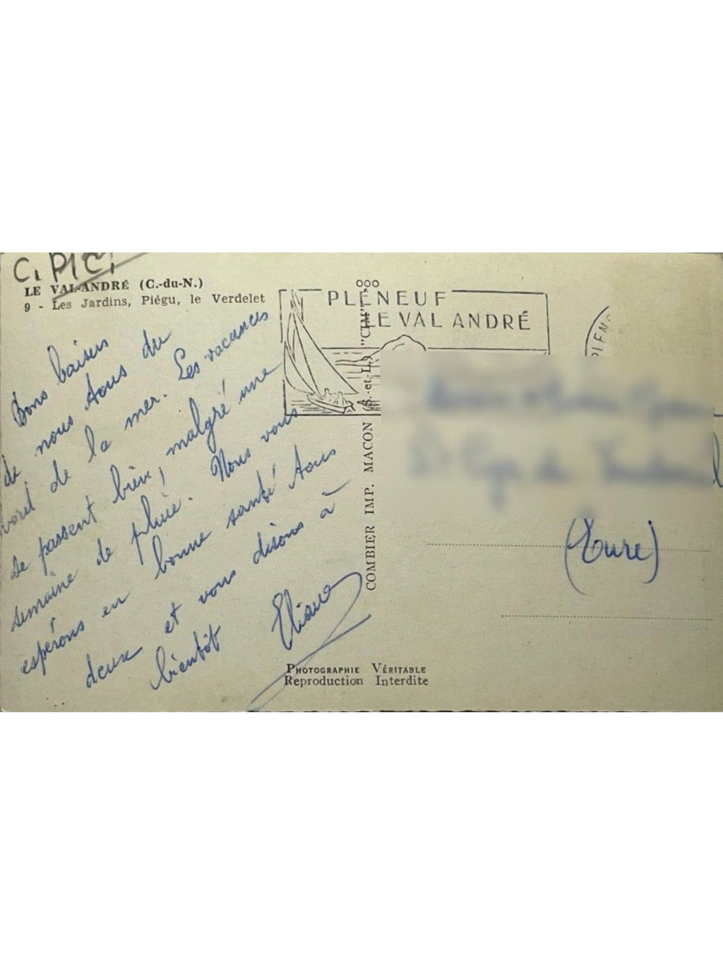 Verso de la carte postale