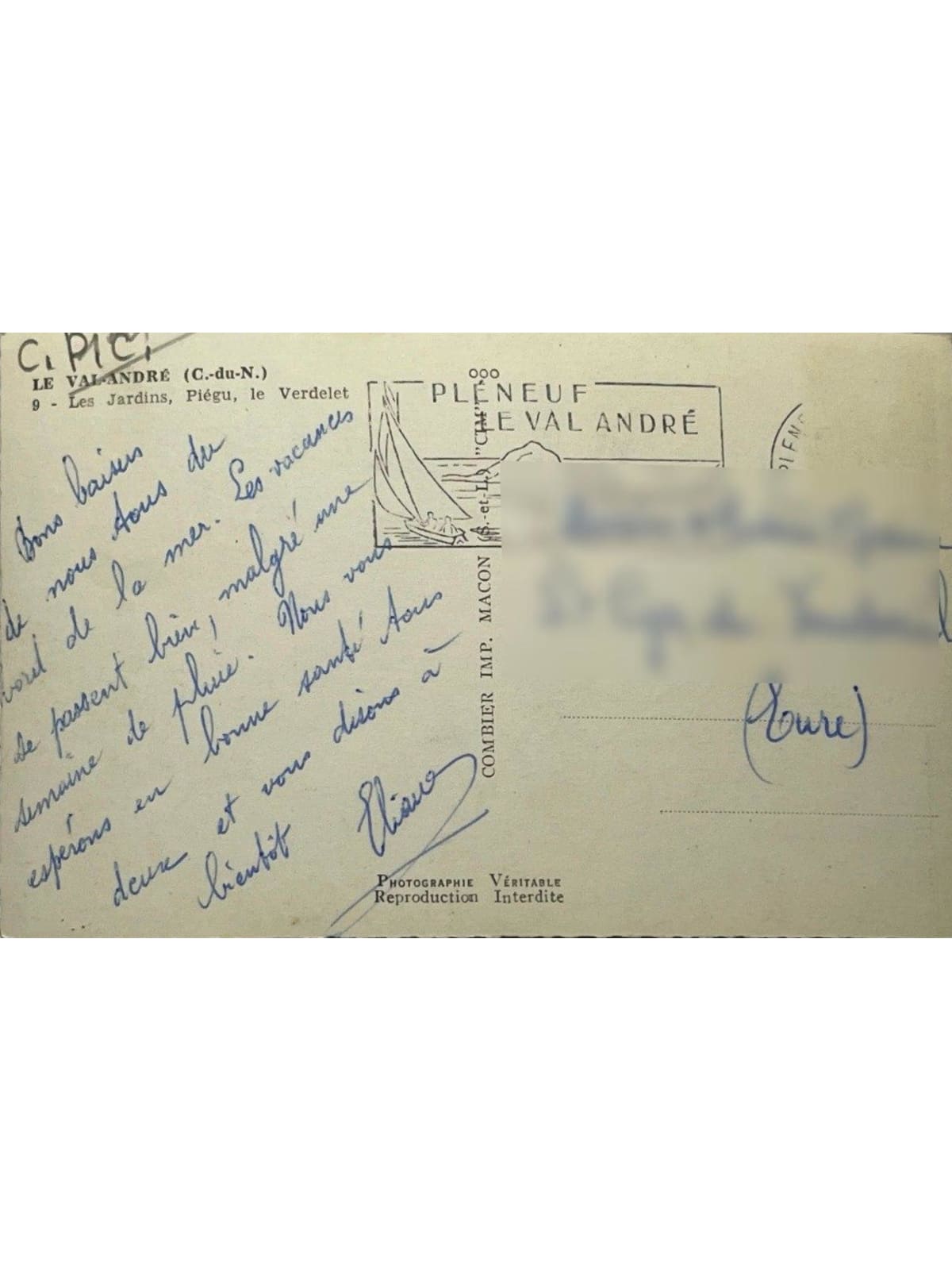 Verso de la carte postale