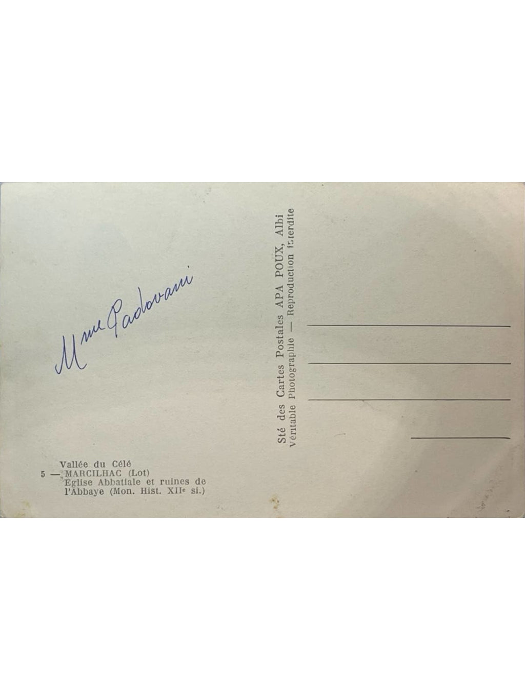Verso de la carte postale