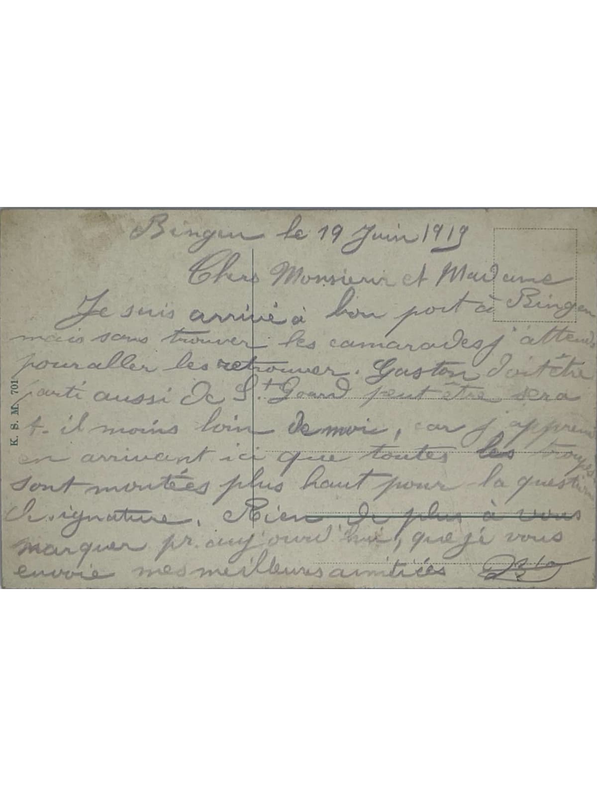 Verso de la carte postale