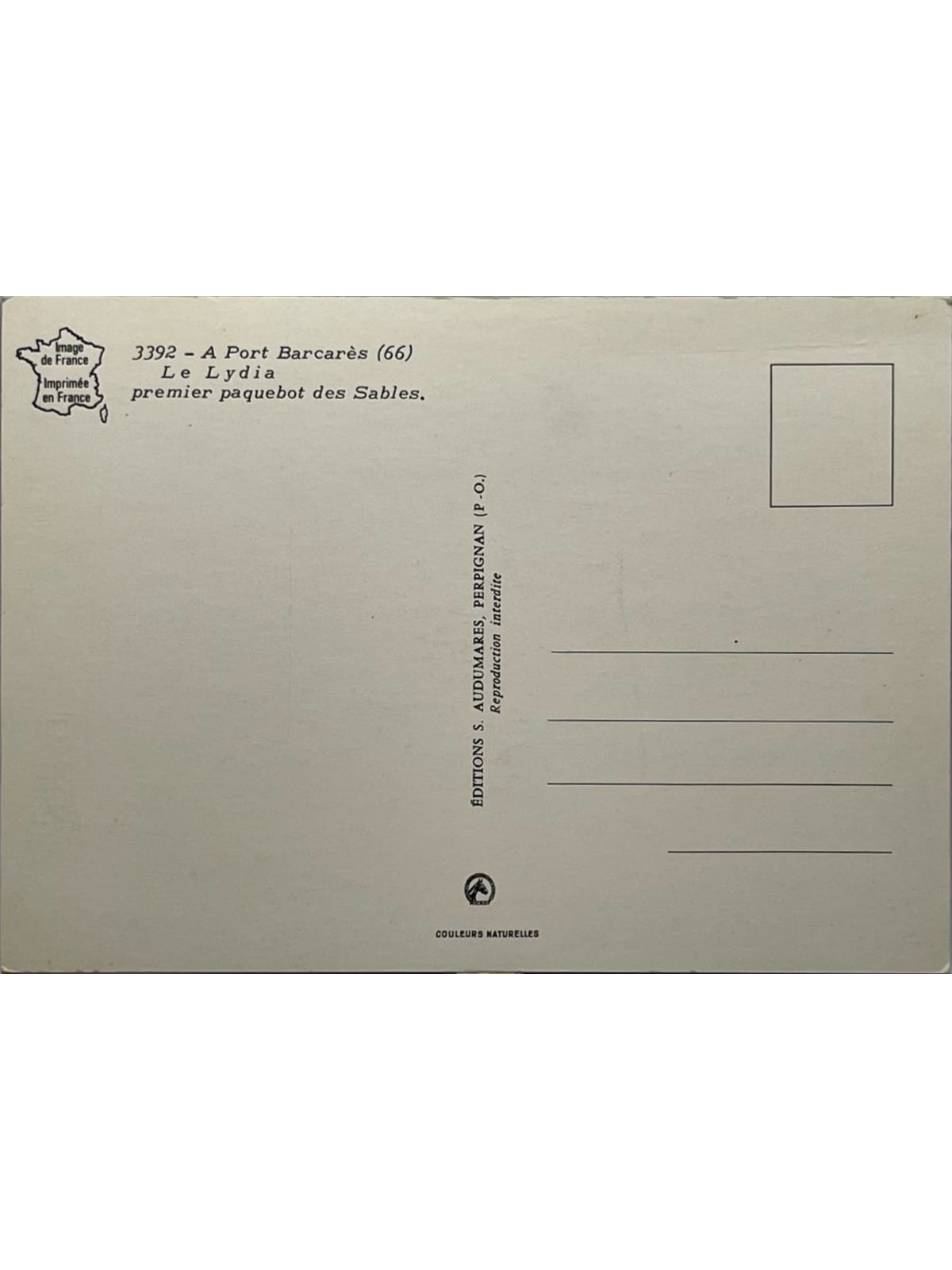 Verso de la carte postale