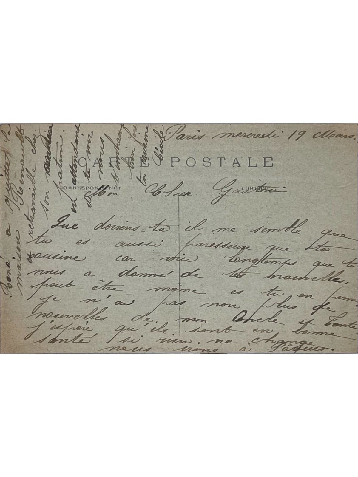 Verso de la carte postale