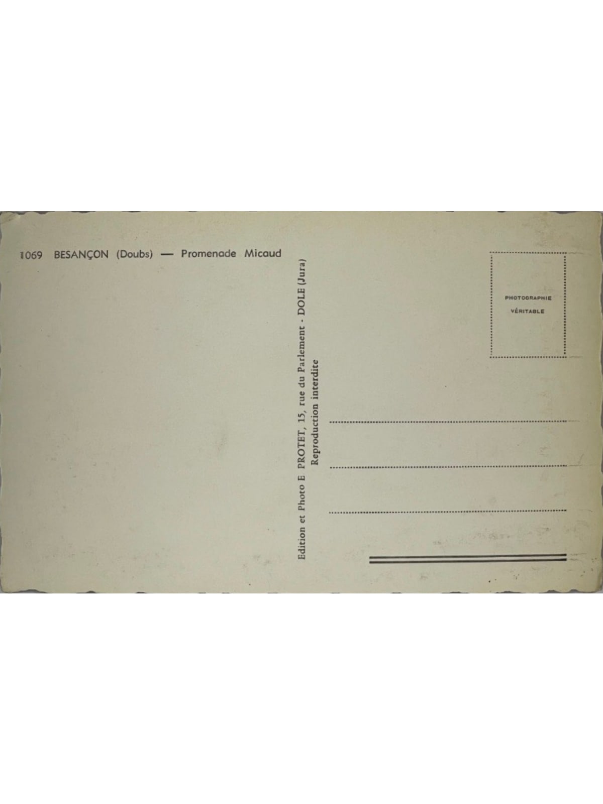 Verso de la carte postale