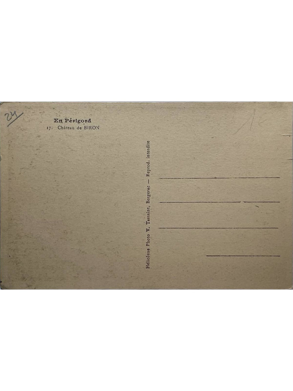Verso de la carte postale