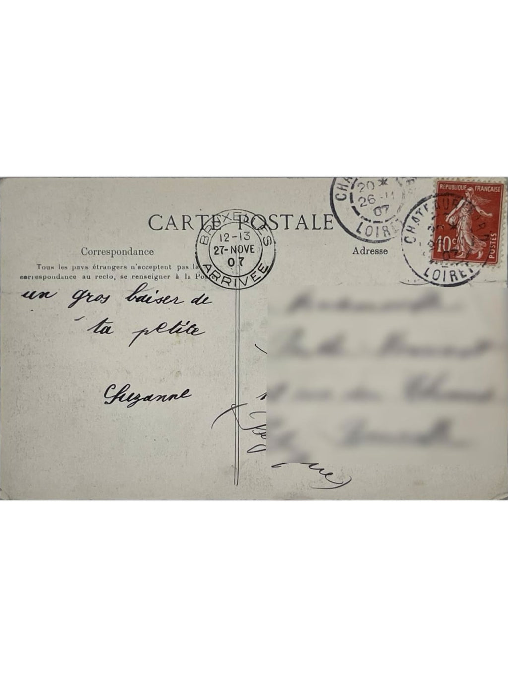 Verso de la carte postale