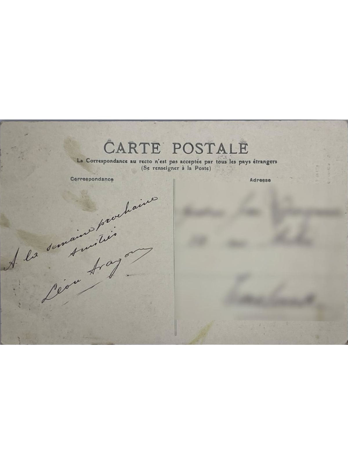 Verso de la carte postale