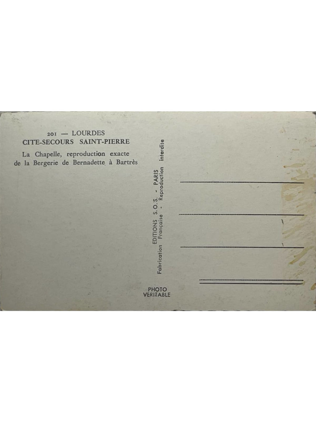 Verso de la carte postale