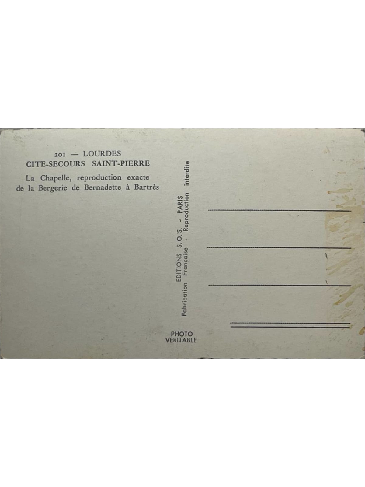 Verso de la carte postale