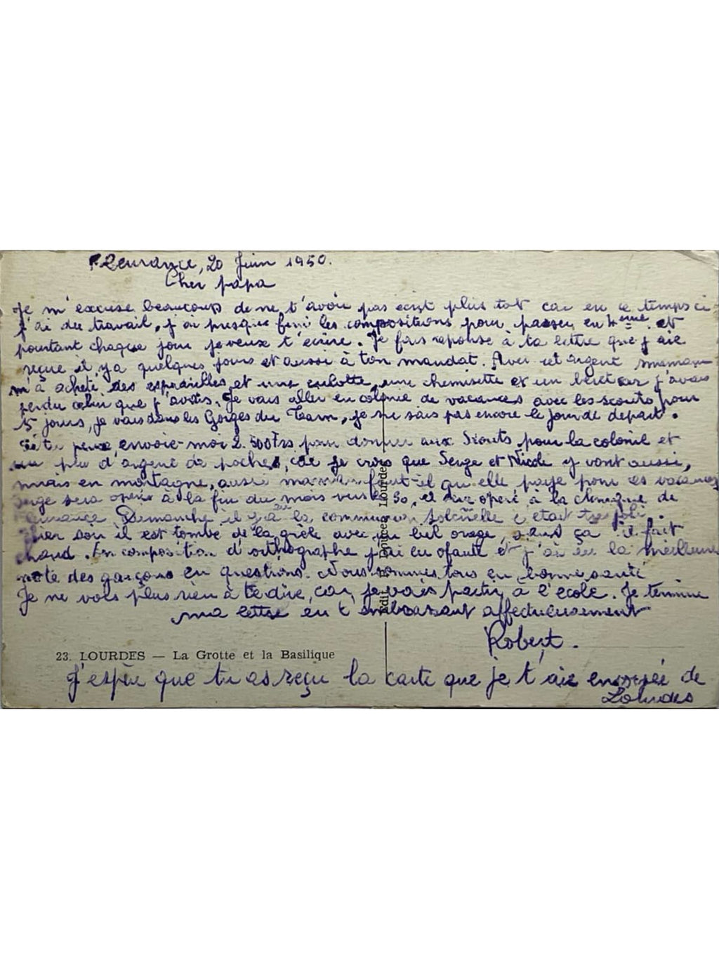 Verso de la carte postale