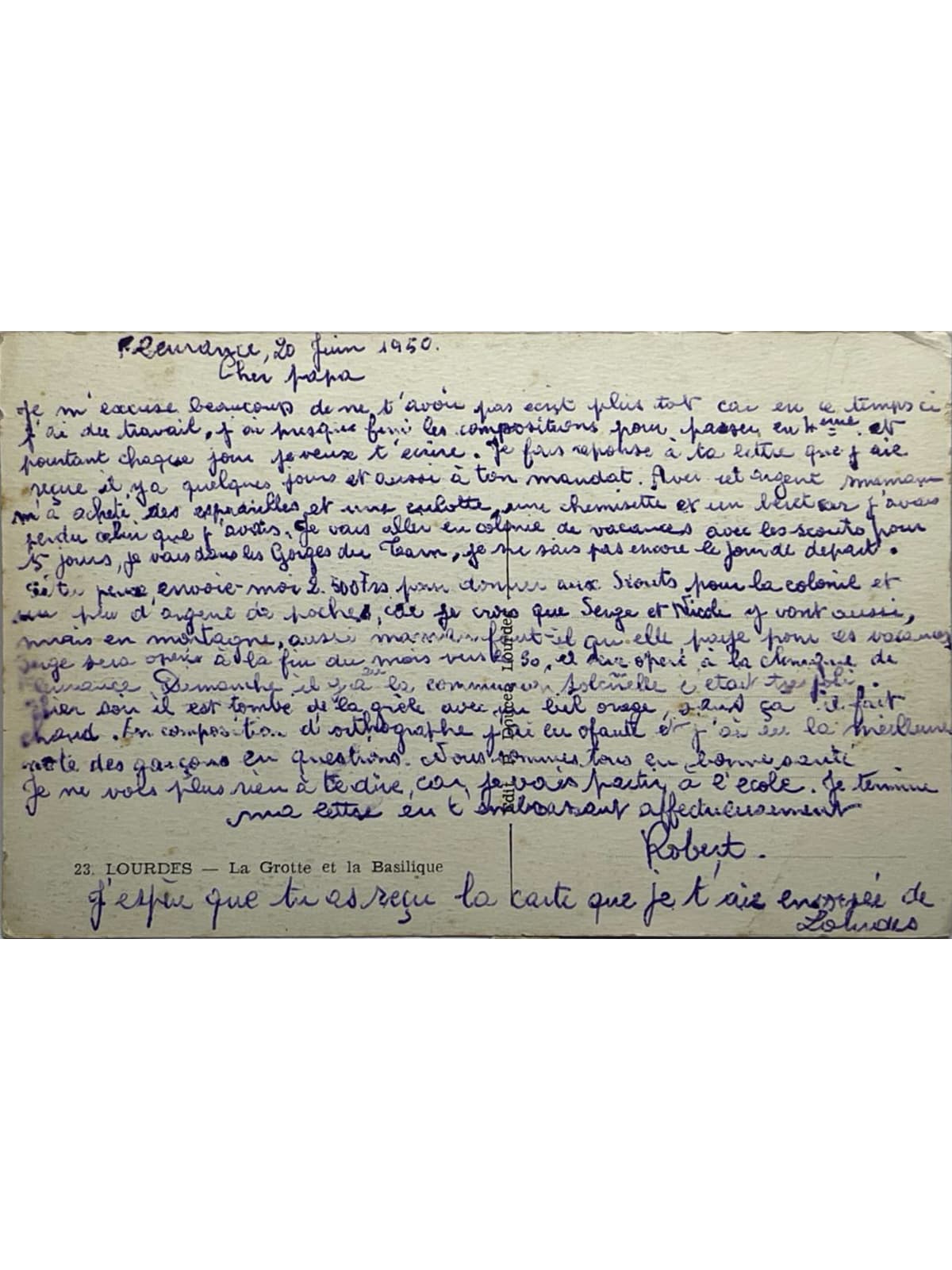 Verso de la carte postale