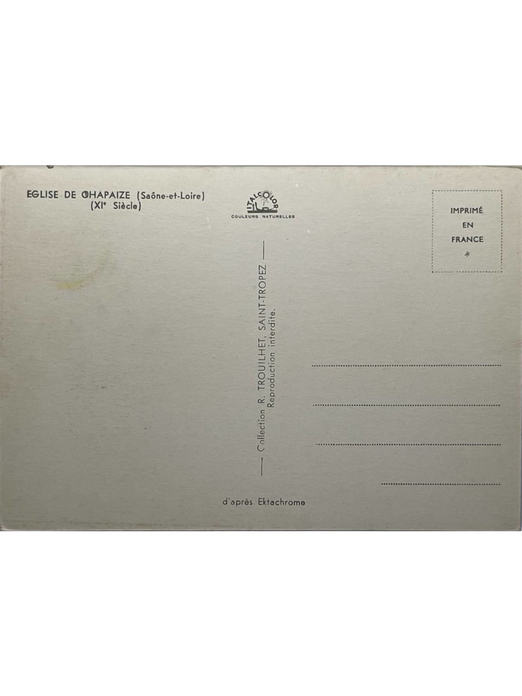 Verso de la carte postale