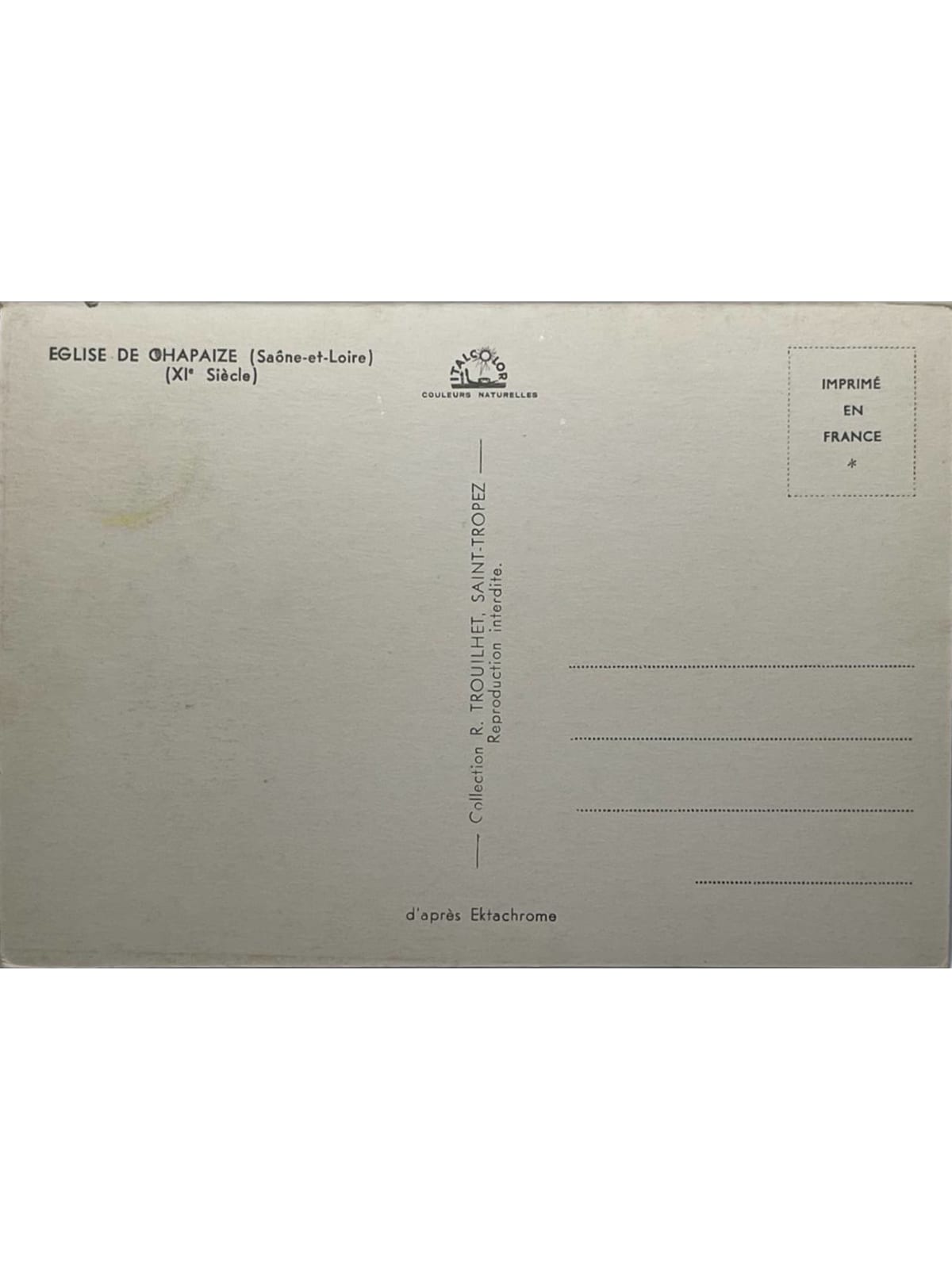 Verso de la carte postale