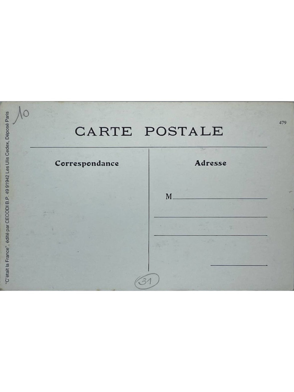 Verso de la carte postale