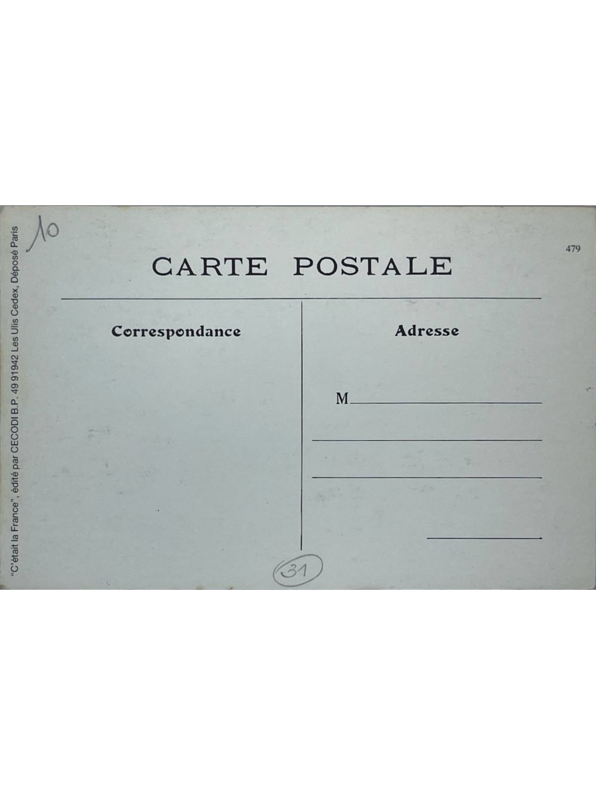 Verso de la carte postale