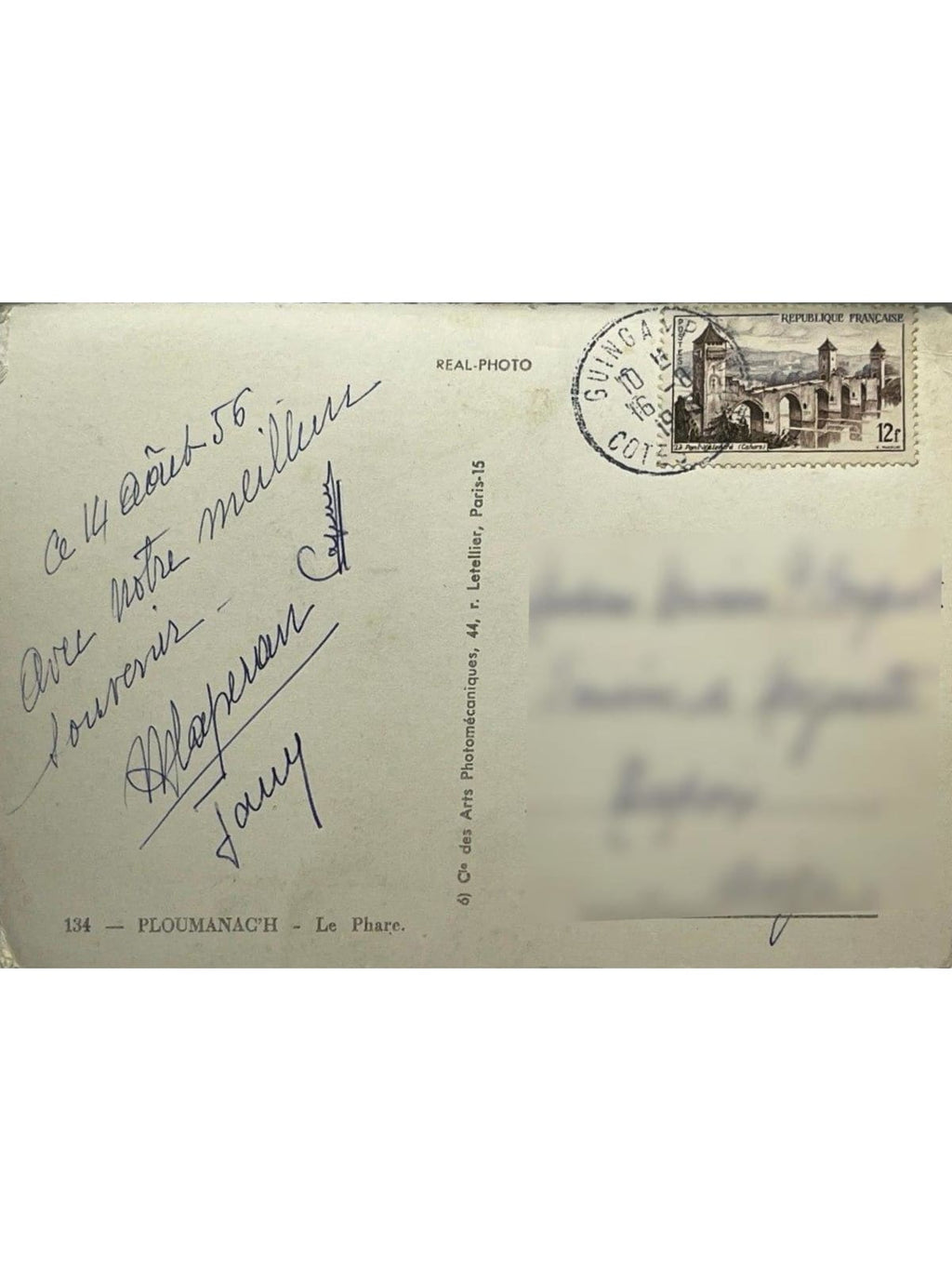 Verso de la carte postale