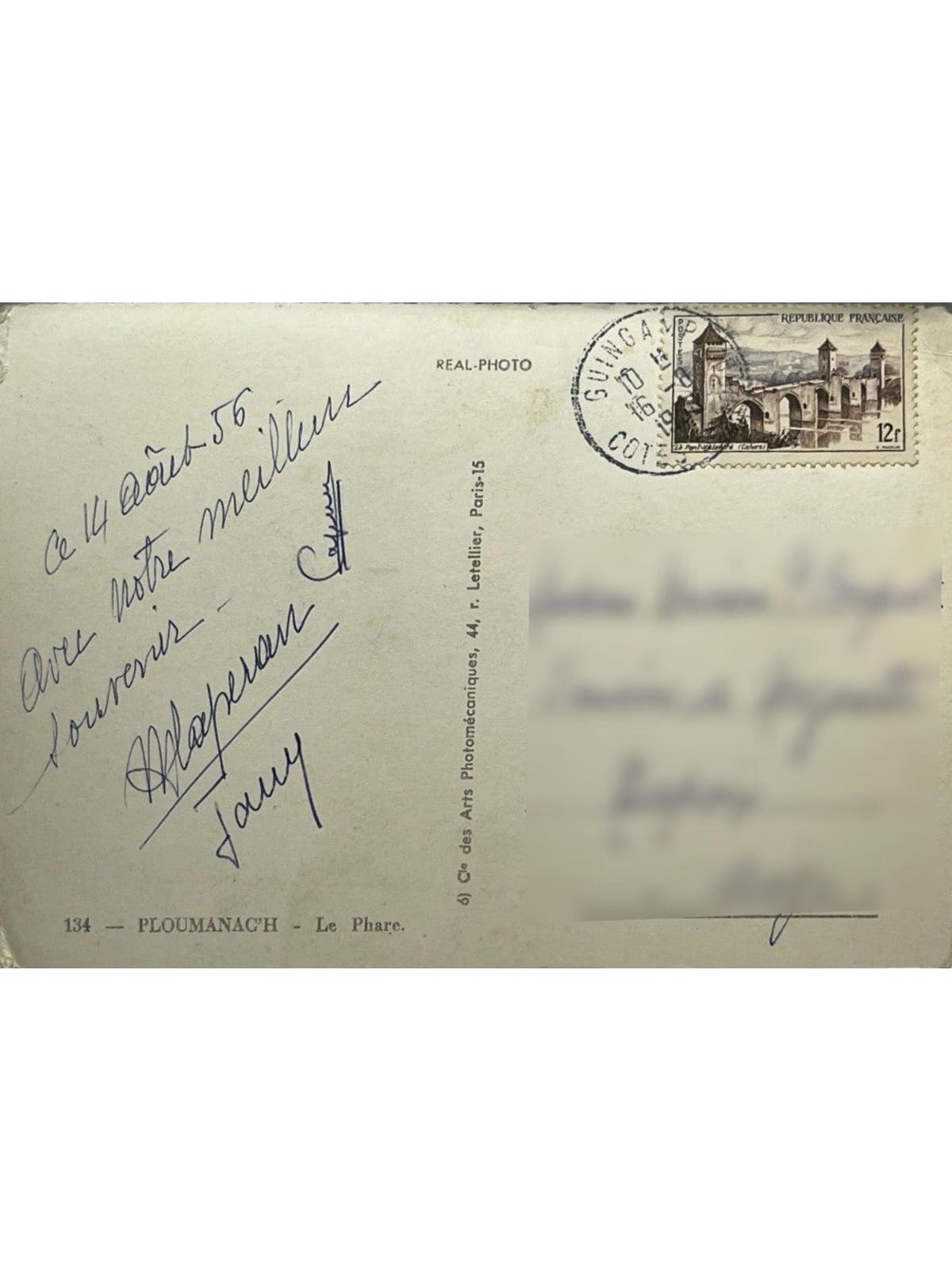 Verso de la carte postale