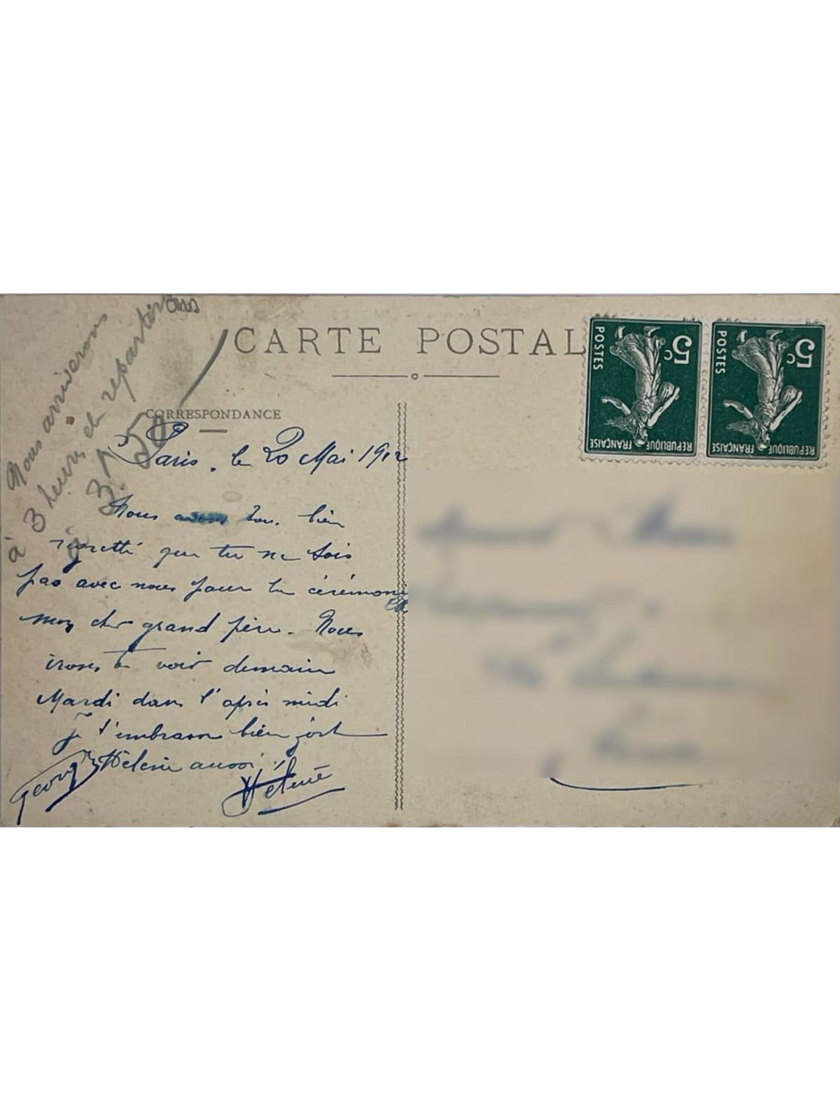 Verso de la carte postale