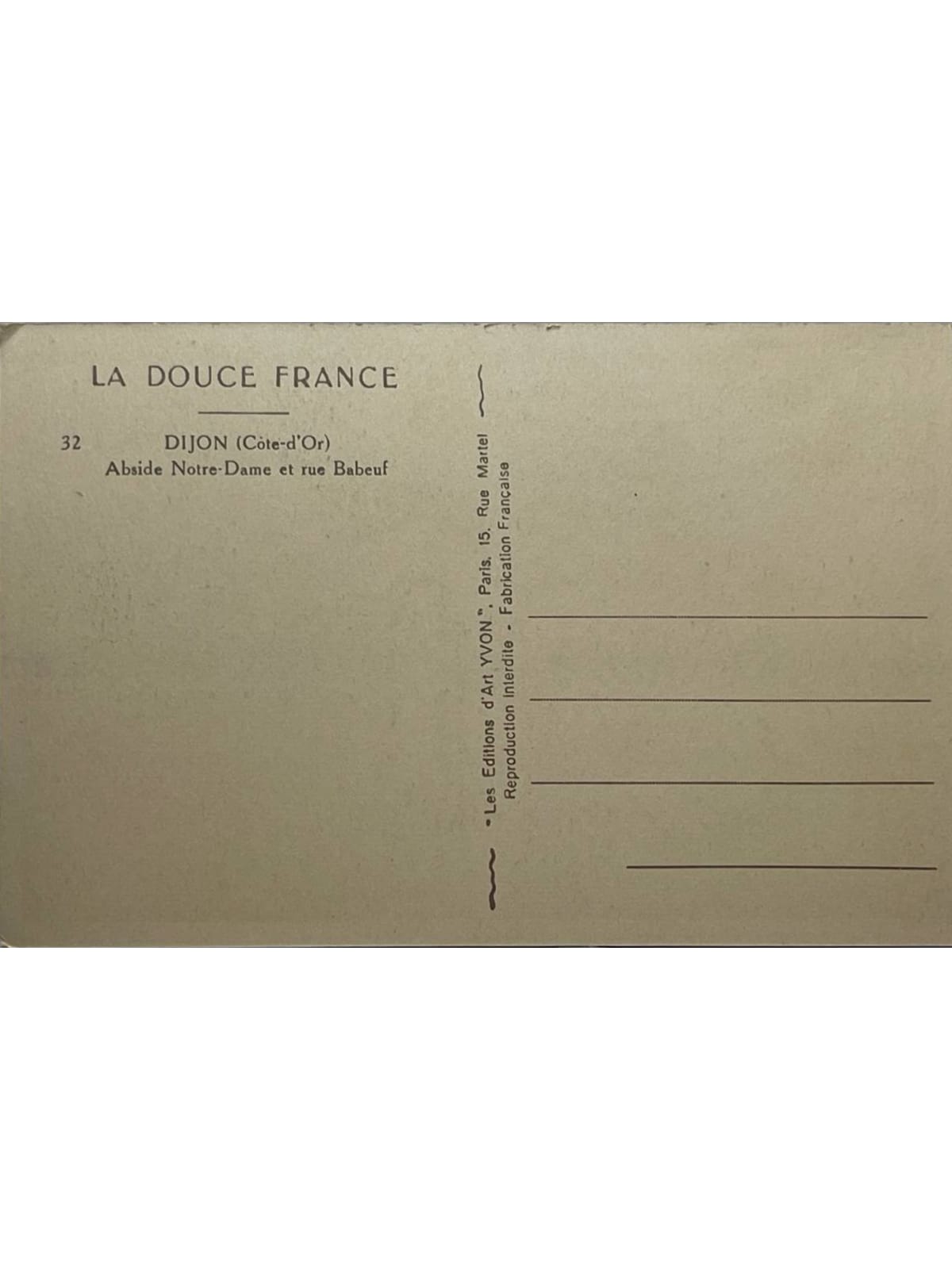 Verso de la carte postale