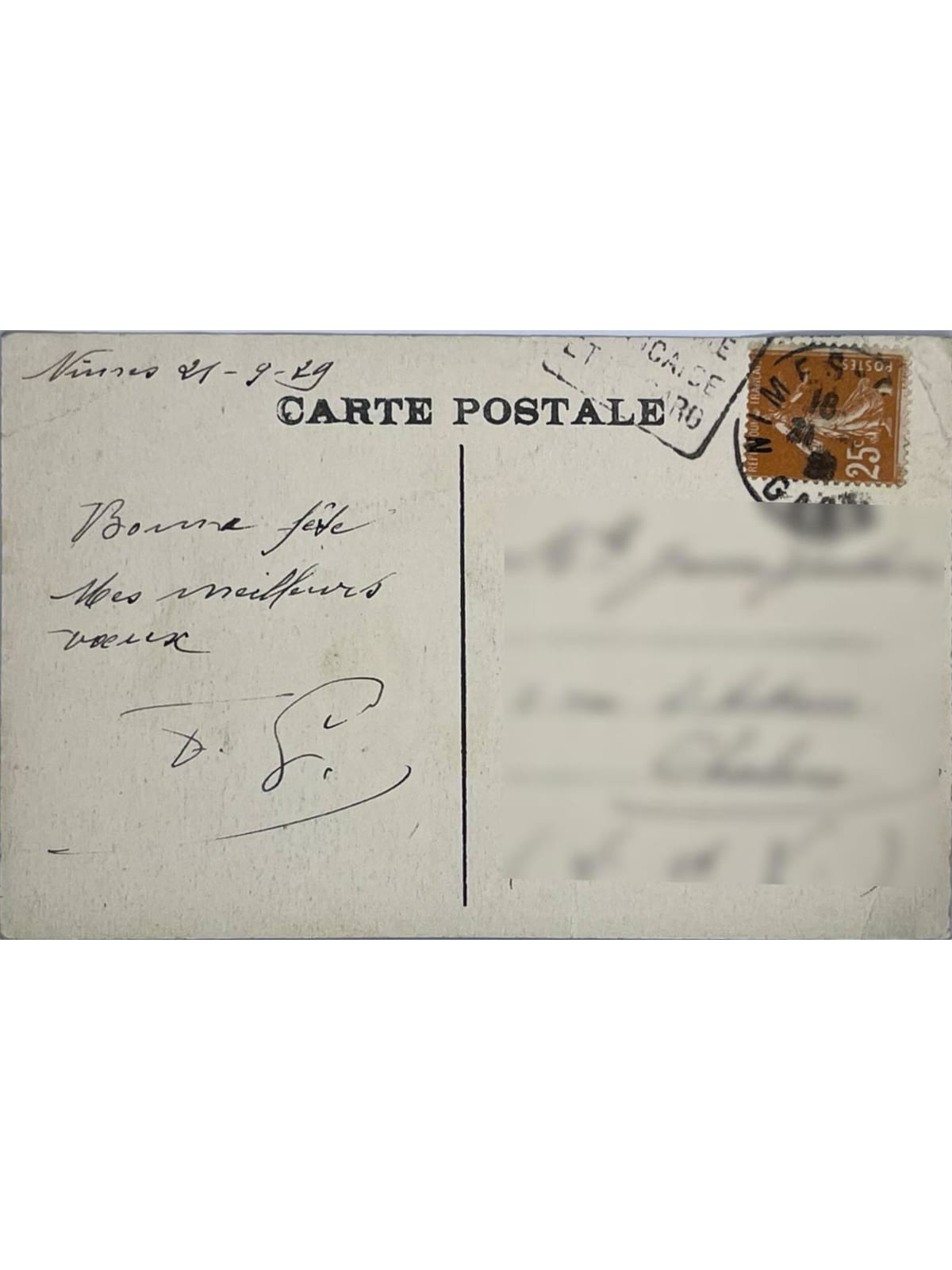 Verso de la carte postale
