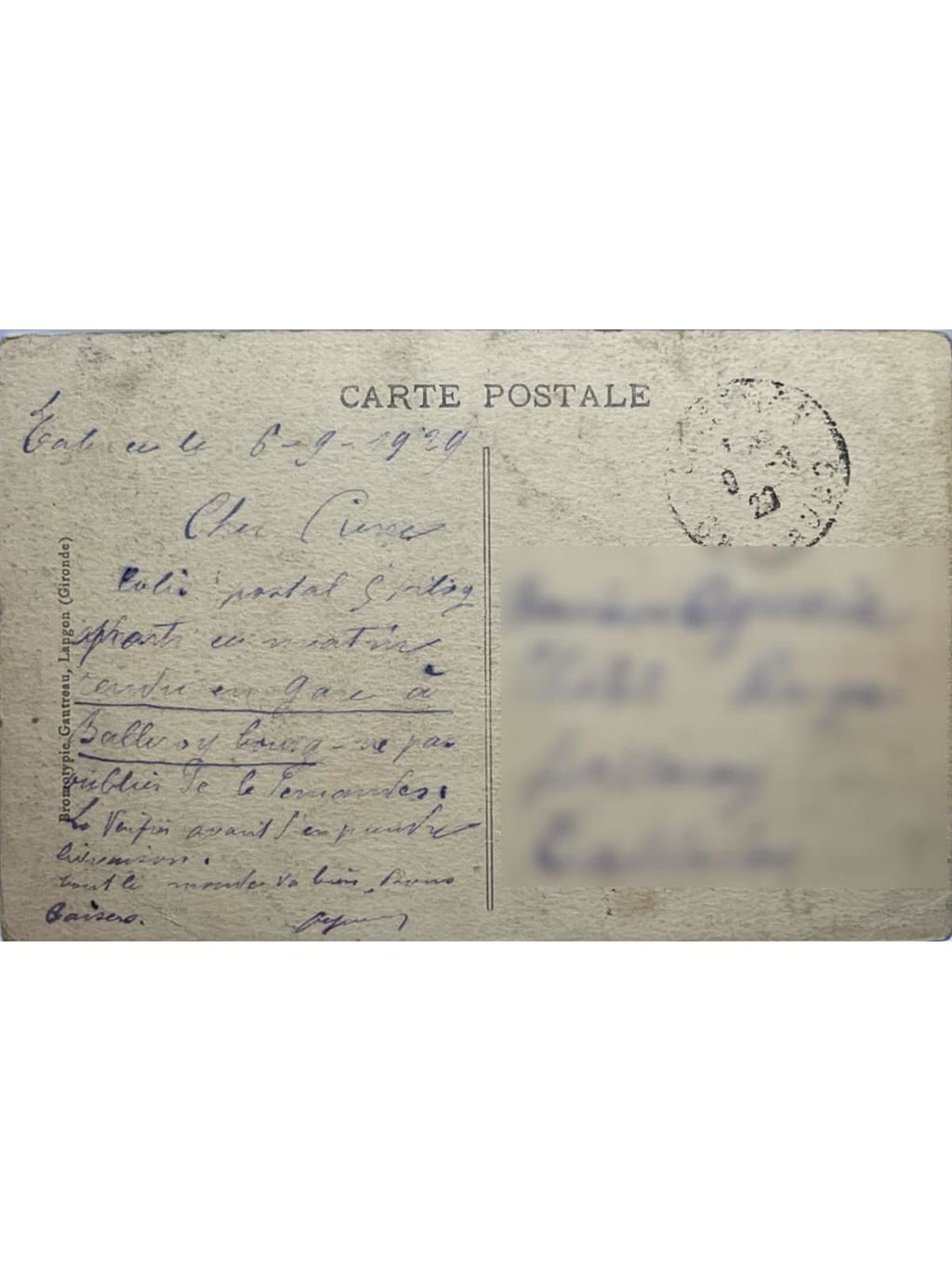 Verso de la carte postale