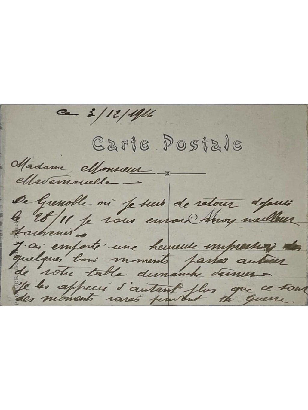 Verso de la carte postale