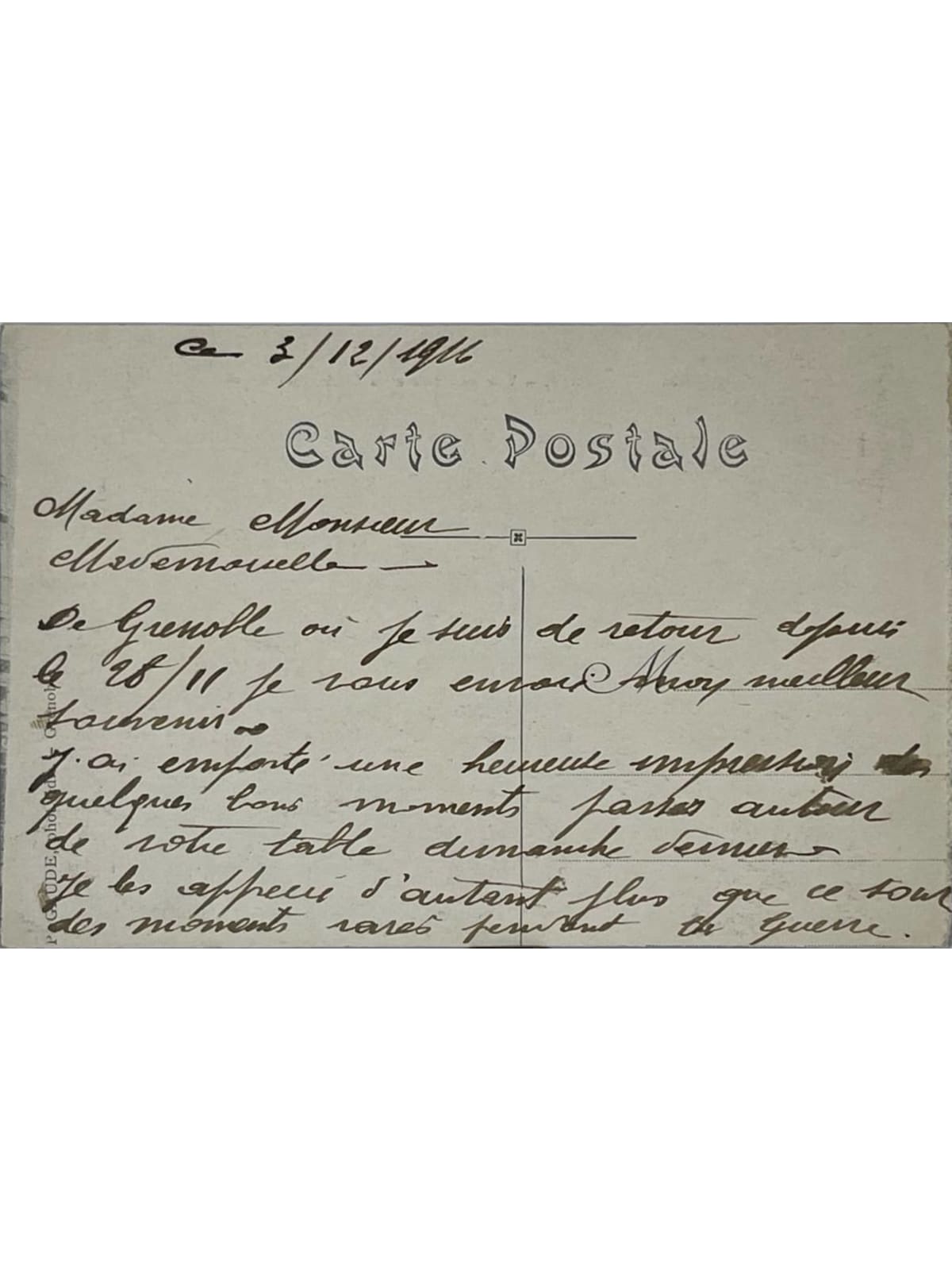 Verso de la carte postale
