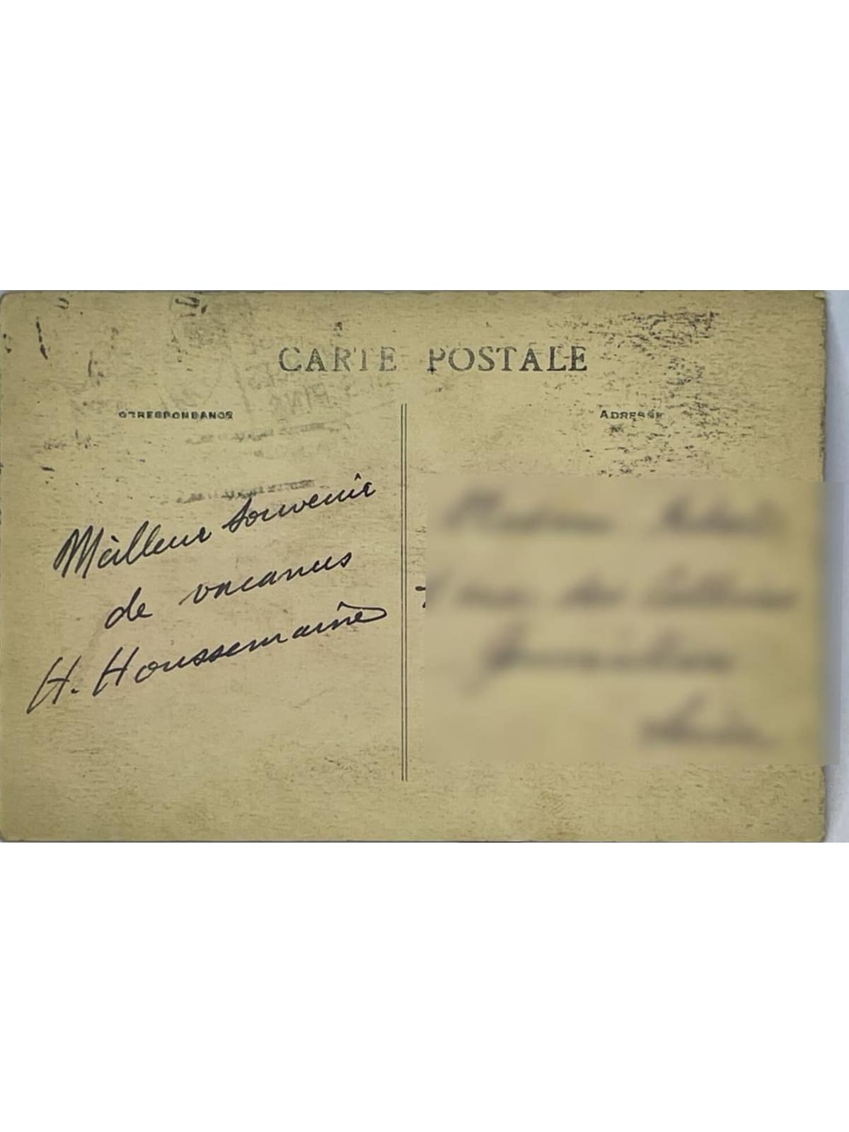Verso de la carte postale