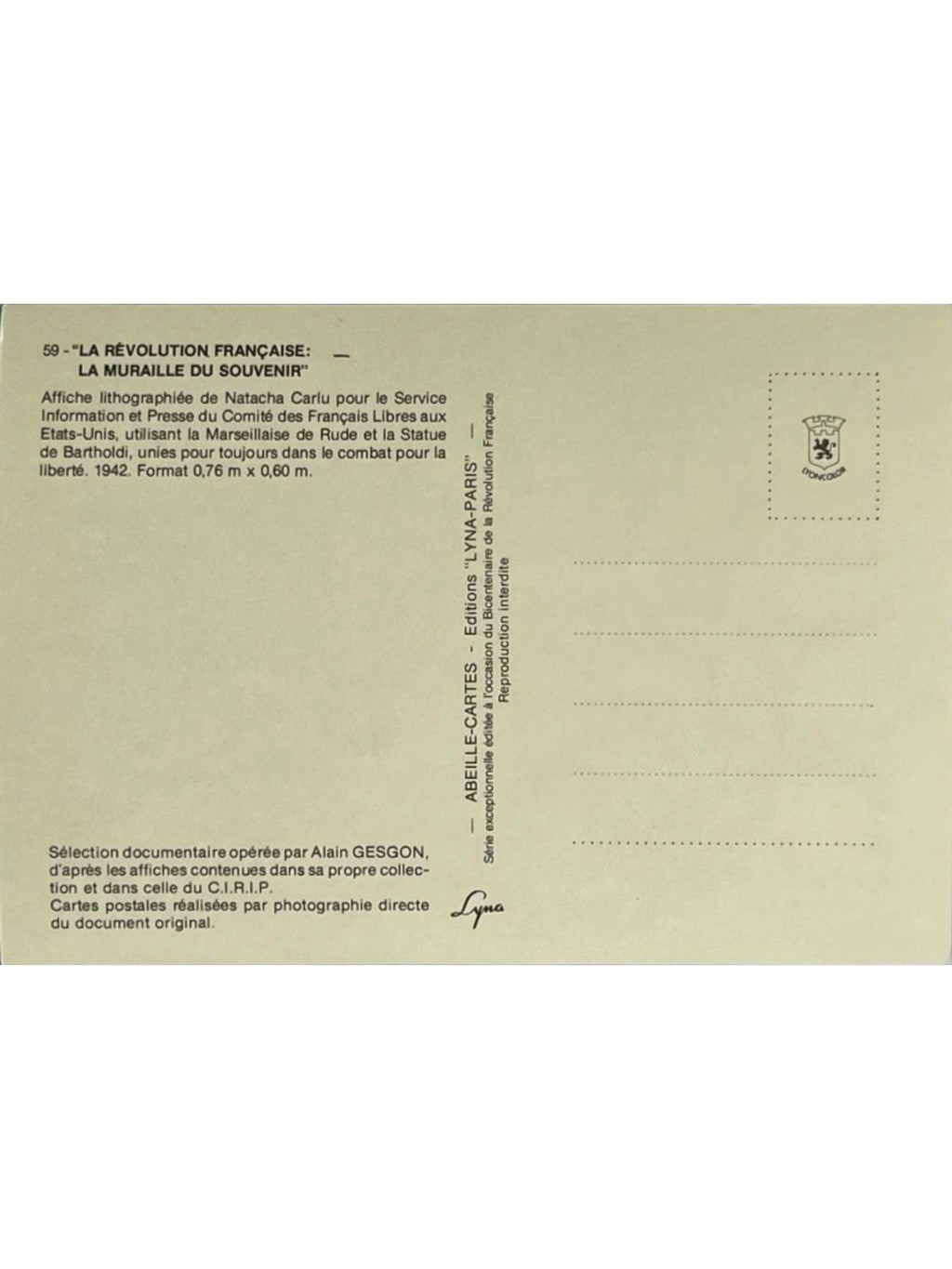 Verso de la carte postale