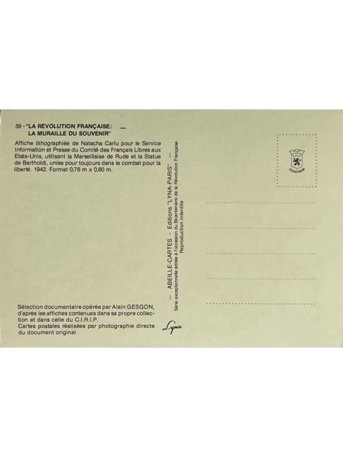 Verso de la carte postale