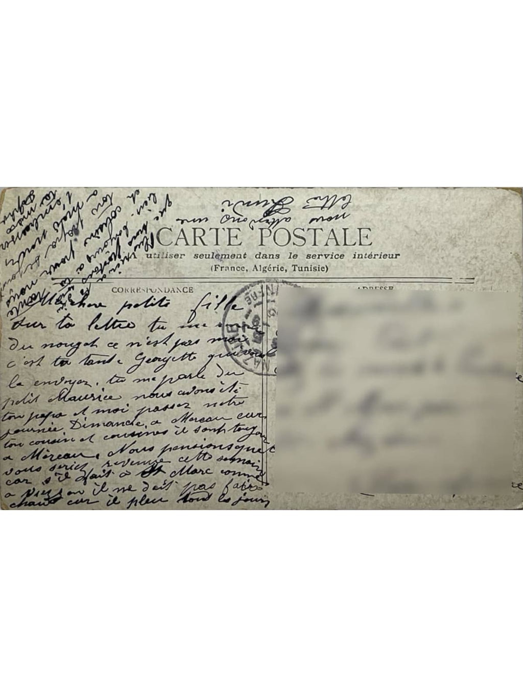Verso de la carte postale