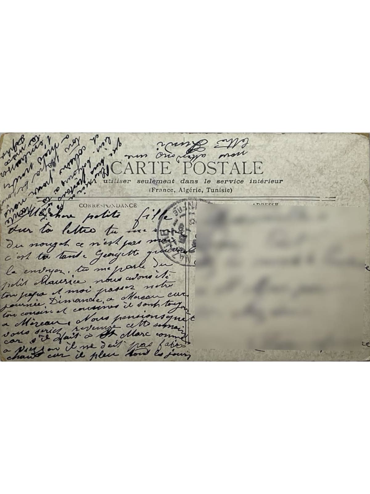 Verso de la carte postale