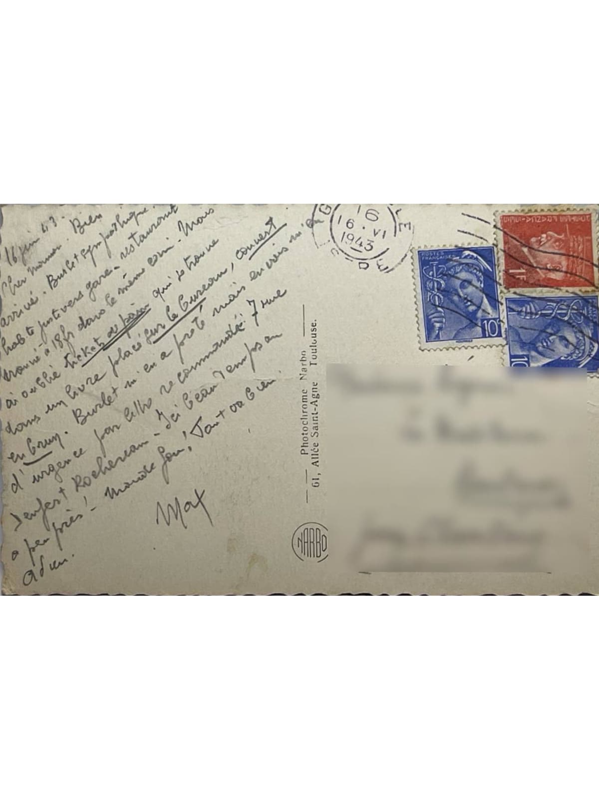 Verso de la carte postale