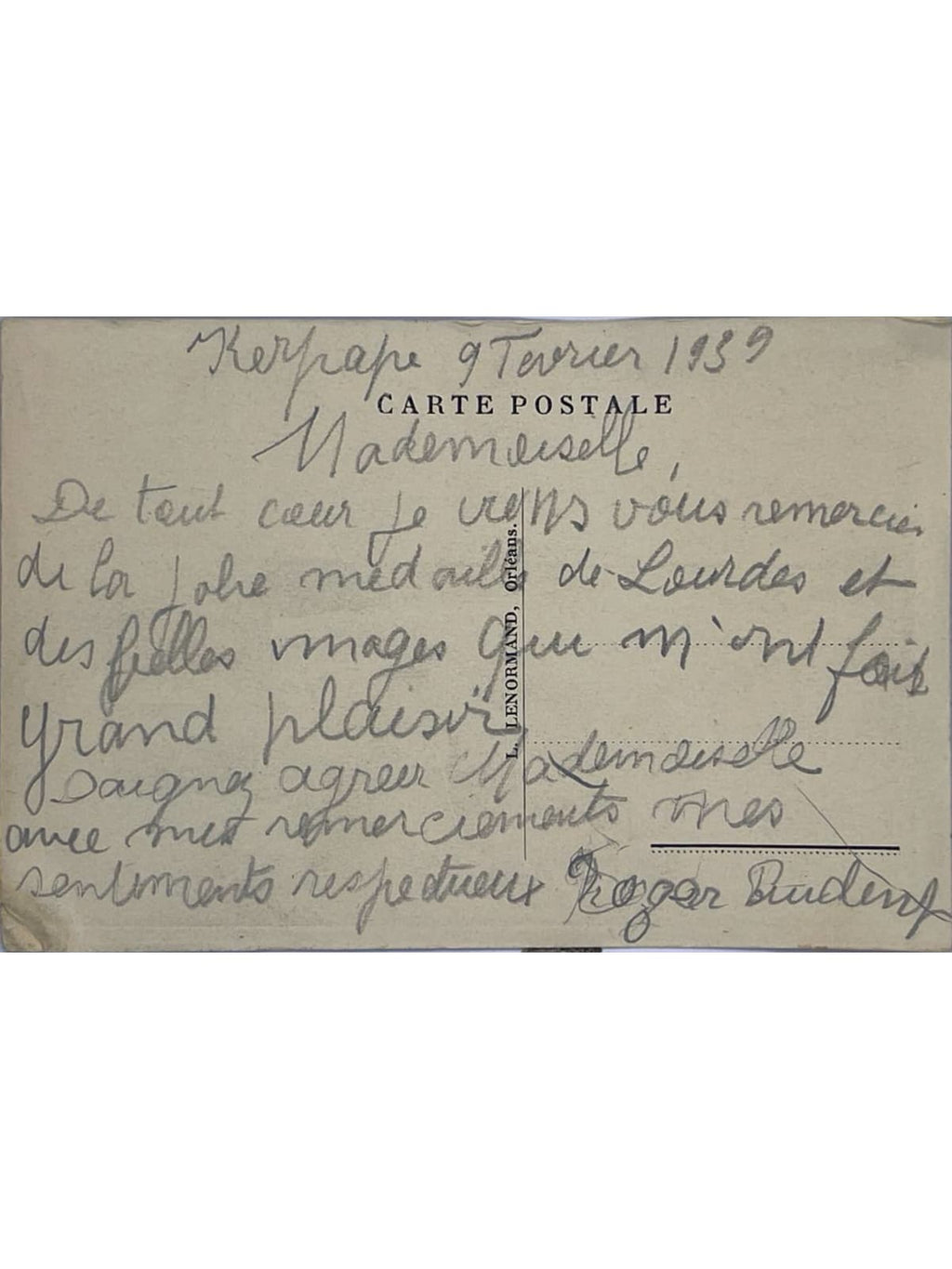 Verso de la carte postale