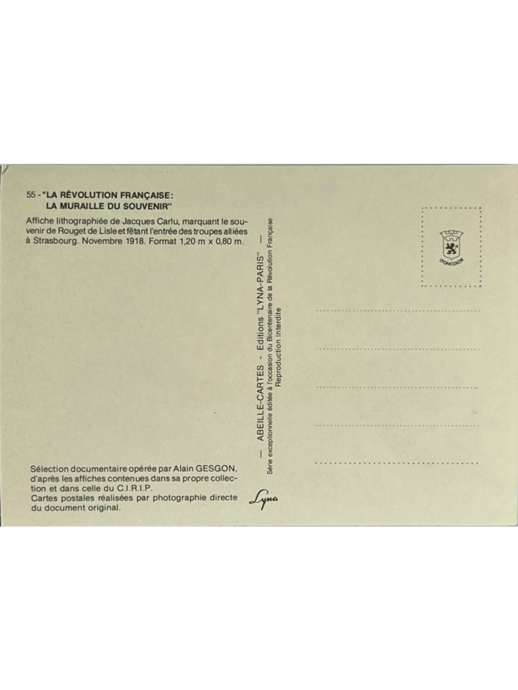 Verso de la carte postale