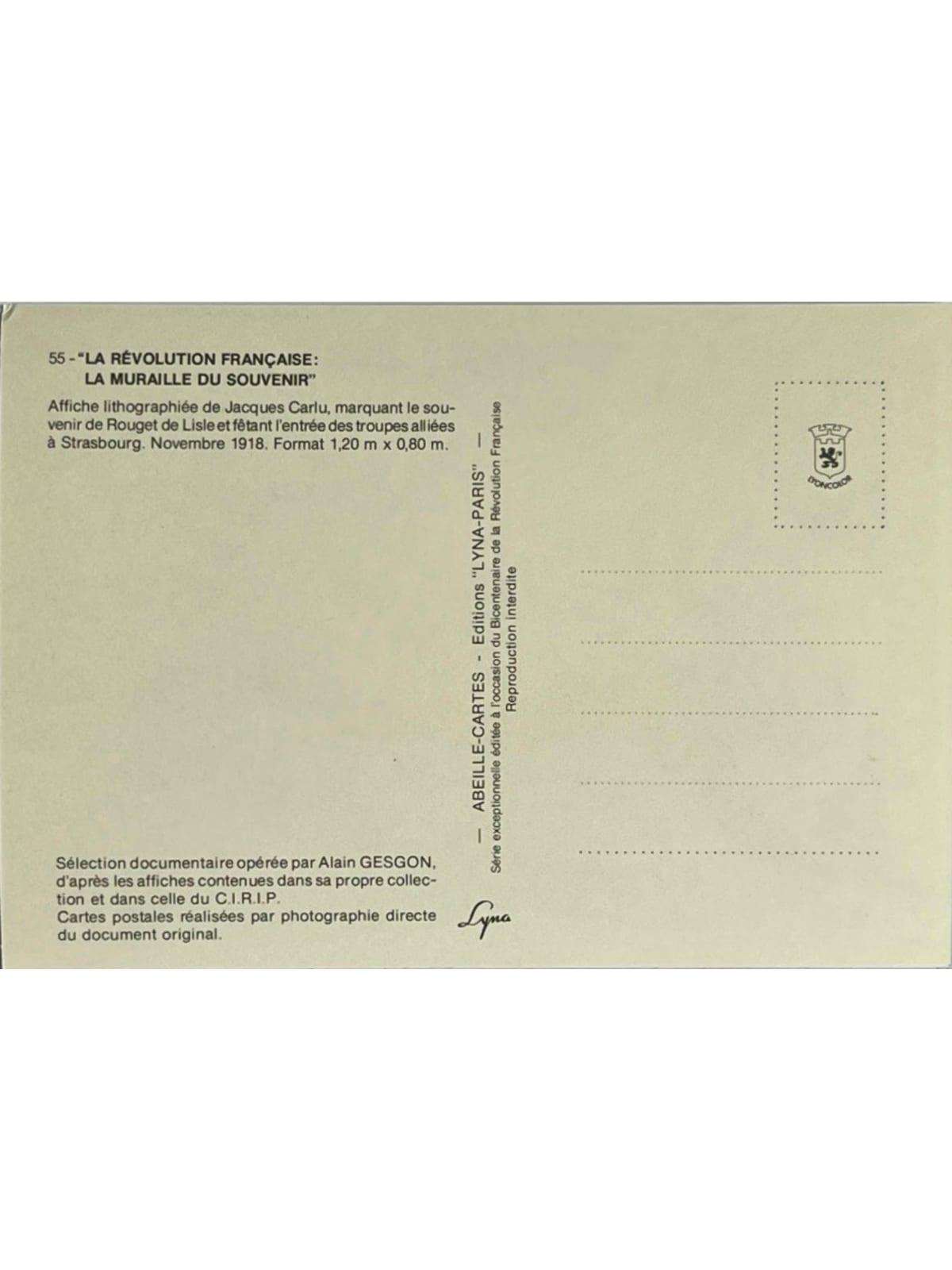 Verso de la carte postale