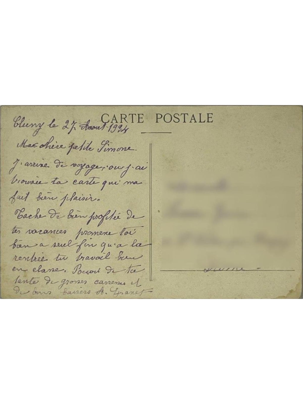 Verso de la carte postale