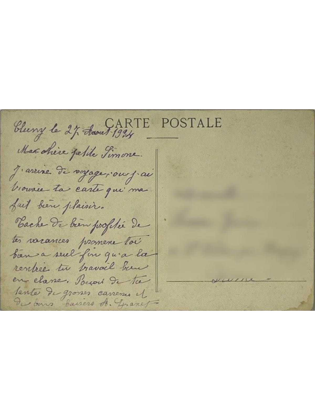 Verso de la carte postale