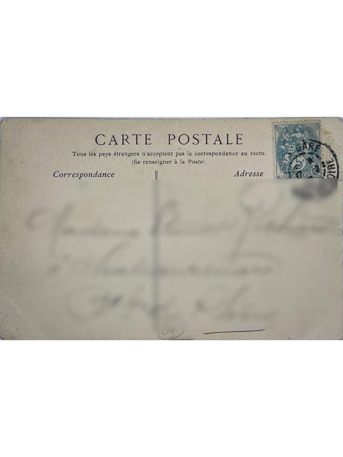 Verso de la carte postale
